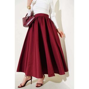 Jupe évasée en taffetas Bordeaux Rouge Formelle Plaine Longue Respirante Velours Côtelé Numérique Imprimé Animal Broderie Volants PU Wrap Jupe En Tricot - Product Image 2