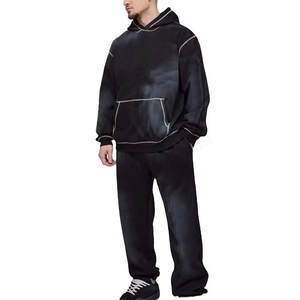 Chándales French Terry Hoodie Set Hombres en blanco Peso pesado Grueso Transpirable Algodón Chándales de gran tamaño para Unisex - Product Image 1