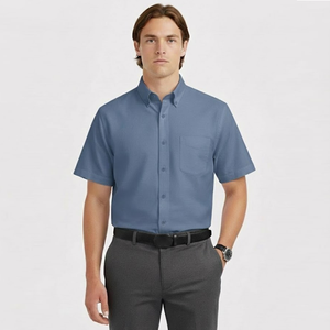 ชุดเดรสไม้ไผ่สีทึบของผู้ชายเสื้อเชิ้ตทรงทางการแขนสั้นแบบปกติเข้ารูปเป็นมิตรกับสิ่งแวดล้อม - Product Image 1