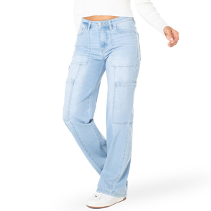 Pantalones de mujer de moda Pantalones Casual Boyfriend Pantalones de cintura alta Baggy Outdoor Denim Jeans de pierna ancha Pantalones Cargo para mujer - Product Image 1