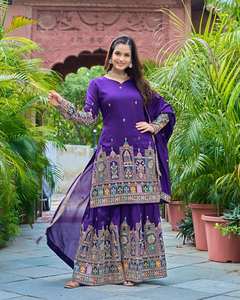 Presentamos una nueva colección de diseñadores en Pure Chinnon con una codificación de bordado pesado Dori-Sequence Work Top-Bottom y Dupatta - Product Image 3