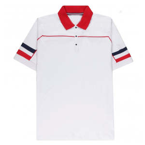 เสื้อเชิ้ตผู้ชายสีขาวคลาสสิก ป้องกันริ้วรอย ปักลาย พร้อมปกสีแดง แขนเสื้อตัดสี แถบลายด้านหน้า โลโก้ - Product Image 1