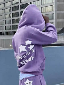 Fermeture à glissière personnalisée de haute qualité broderie bouffante strass impression poids lourd surdimensionné sur le visage sweat à capuche avec fermeture éclair complète - Product Image 3