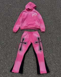 Logotipo personalizado estampado conjuntos apilados chándales conjuntos de hombre dos piezas pantalones acampanados conjuntos sudaderas con capucha chándal para hombre - Product Image 1