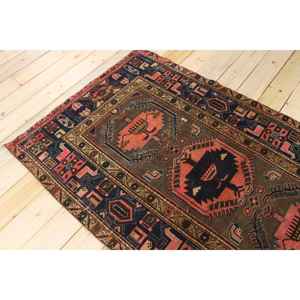 Alfombra de 3.8x6.5 pies, Alfombra Turca Vintage, Alfombra con Bordes Azules y Rojos - Product Image 4