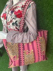 Bolso de mano acolchado de algodón grande para mujer, asas de cuero, sostenible, resistente, hecho a mano, bohemio, bolso de compras para la moda - Product Image 2