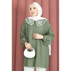 ชุดคลุมฮิญาบสีกากีสไตล์เรียบง่ายพร้อมปกปักลาย - Product Image 2