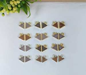 Triangle Druzy boucles d'oreilles paires 8mm 10mm 925 argent Sterling 14K plaqué or cristal naturel bijoux faits à la main breloques - Product Image 6