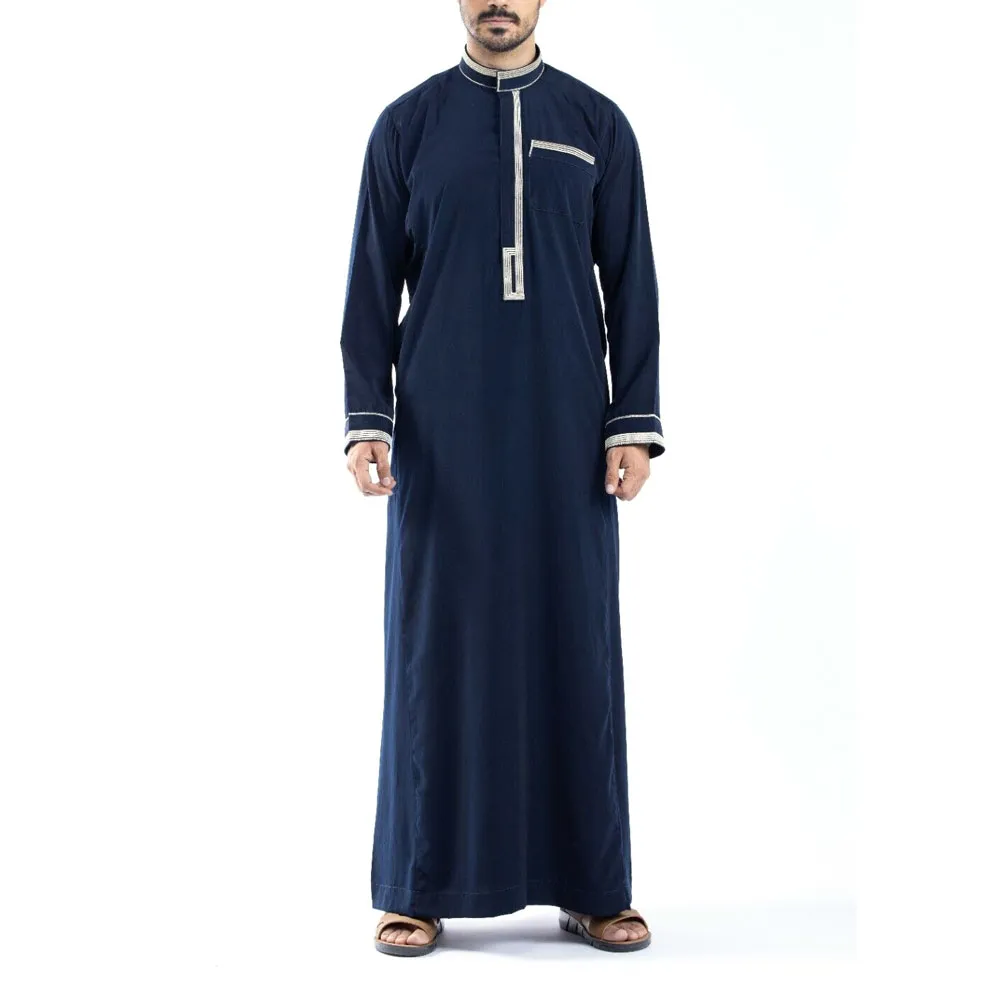 Chest front ban embroidered or Custom brand label men thobe dress/thawb dress men top quality jubba design for men Arabic