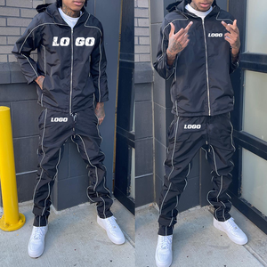 ชุดเซ็ต 2 ชิ้นสำหรับผู้ชายแบบมีซิป ชุดวอร์ม กางเกงไนลอนและเสื้อฮู้ด ชุดสเวตสูททรงหลวม ชุดวอร์มกันลมแบบกำหนดเองสำหรับผู้ชาย - Product Image 2
