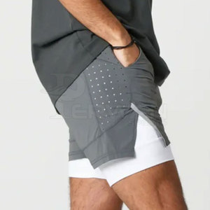 Men's High Street Style Gym Fitness Shorts Elastic Waist Cotton Custom Made Double <b>Layer</b> Solid Pattern Quick Dry Breathable - Product Image 2