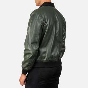 Chaqueta de bombardero de cuero verde Shane, chaquetas de cuero puro para hombre, chaquetas de ropa informales cálidas de invierno más vendidas - Product Image 3