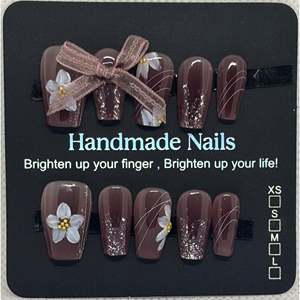 Burgundy Blossom Small Artificial Fingernails - Product Image 1