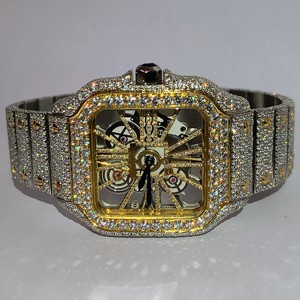 Pour certifié nouveau luxe carré diamant VVS Moissanite Hip Hop solaire mécanique ETA mouvement en acier inoxydable montre automatique - Product Image 3