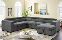 Verstellbare Kopfstütze Ausziehbares Modulares U-förmiges Schlafsofa mit Stauraum Wohnzimmer Stoff-Ecksofa