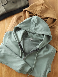 <b>Men's</b> Full Zipper 100% Cotton <b>Hoodie</b> Regular Fit Heavyweight Fleece Winter Breathable Street Grey <b>White</b> <b>Zip</b> Hoodies - Product Image 3