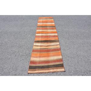 2.5x10.2 ft <b>Rug</b>, Turkish Vintage <b>Runner</b> <b>Rug</b>, Orange Kilim Wool <b>Rug</b> - Product Image 1