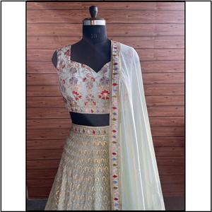 Lehenga choli ด้ายปักทำงานสำหรับผู้หญิงอินเดียงานแต่งงานอินเดีย - Product Image 3