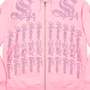 Sweat à capuche en coton thermique rose personnalisé en gros avec fermeture éclair de travail en strass exceptionnelle pour la saison d'hiver - Product Image 4