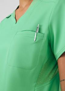 Top exfoliante con cuello en V de ajuste moderno para mujer, hombros elásticos, diseño de bolsillo en el pecho, manga corta, uniforme de enfermera de Hospital - Product Image 6