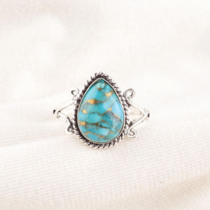 Amazing Design Blue Copper <b>Turquoise</b> <b>Ring</b> 10x14mm Pear Shape 925 Sterling Silver Handmade Bohemian Statement Womans Jewelry Gift - Product Image 1