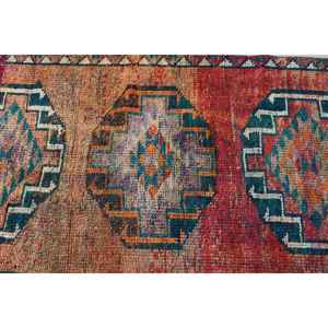 2.9x11.5 ft Vintage Turkish Rug, <b>Runner</b> Rug, <b>Red</b> Herki Oriental Rug - Product Image 5