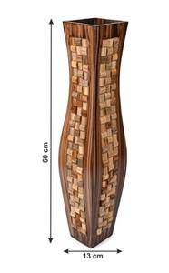 Florero de madera de diseño de mosaico alto para decoración de oficina en casa florero de madera largo rústico Decoración elegante para oficina en casa - Product Image 2
