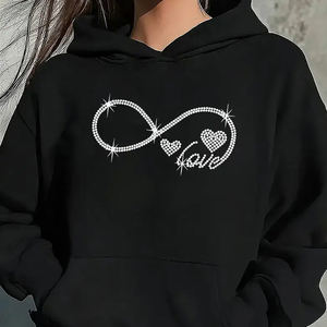 Sudadera con capucha de diamantes de imitación para mujer de alta calidad con logotipo personalizado cuello con capucha de invierno nueva tendencia producto al por mayor - Product Image 3
