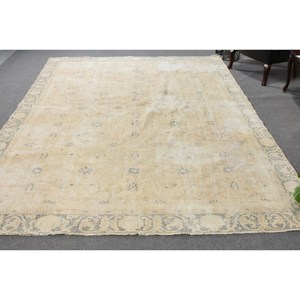 Tapis Vintage Turc Beige et Bleu 8X11 pieds Grand Rectangle 10mm Épais Style Traditionnel pour Salon ou Chambre - Product Image 1