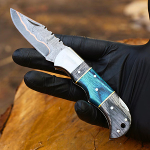 2025 haut de gamme Premium extérieur cuivre damas couteau de poche motif Unique couteau utilitaire Offre Spéciale livraison directe étui en cuir OEM - Product Image 2