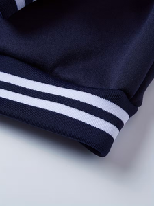 Streetwear Wool blend Unisex Varsity <b>Jacket</b> Navy <b>White</b> Contrast Sleeve Turn-down Collar Regular Fit Preppy Style Autumn Wear - Product Image 5