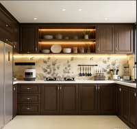 Armoire de cuisine avec appareils intégrés, armoires de cuisine en bois sur mesure avec four et espace réfrigérateur pour la cuisine à domicile
