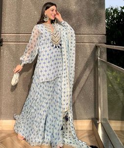 Vestido de Georgette de diseñador de calidad superior paquistaní Salwar Kameez traje bordado señoras indio Plazzo boda étnico Casual - Product Image 4