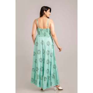 Vestido Maxi Ajustado sin Mangas con Estampado Floral Azul Turquesa-SHKUP1364 Talla Grande, Natural, Transpirable y Sostenible para el Día a Día - Product Image 4
