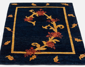 Alfombra de Lana y Seda de Lujo Hecha a Mano con Diseño Moderno de Flores Azules y Nudos Modernos para Sala de Estar, Hotel, Oficina, Hogar Comercial - Product Image 3