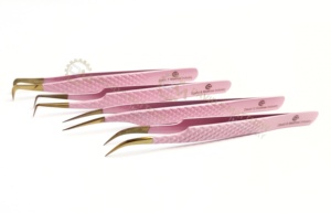 อุปกรณ์ต่อขนตาปลอมสีชมพูจำนวนมากแหนบขนตาแบบปรับแต่งโลโก้ได้ตามต้องการ - Product Image 2