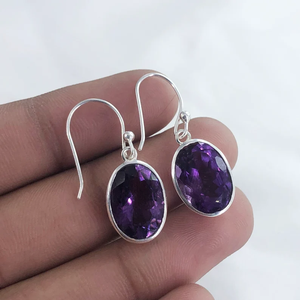 Meilleure qualité 925 en argent Sterling fait à la main Boho Hippie boucle d'oreille améthyste naturelle pierre précieuse cadeau chrétien bijoux en gros - Product Image 5