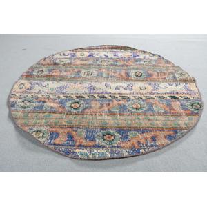 Alfombra Turca Vintage, Alfombra de 3,5x3,6 pies, Alfombra con Bordes Azules y Naranjas - Product Image 3