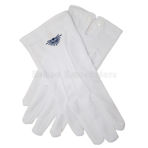 REGALIA MASÓNICA GUANTES DE ALGODÓN BLANCO LOGOTIPO BORDADO CUADRADO Y COMPÁS - Product Image 2