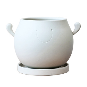 Pot Bunga Keramik Wajah Tersenyum Lucu dengan Alas, Pot Tanaman Hias Dalam Ruangan untuk Sukulen, Kaktus, Herbal, dan Dekorasi Rumah - Product Image 1