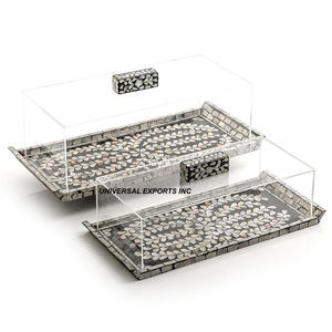 Plateau de service Rectangle en bois avec couvercle en acrylique Vente chaude Plateau de chocolat en bois nacré de table de luxe - Product Image 4