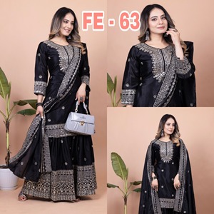 नए डिजाइनर कढ़ाई किए गए चियन शार्ारा सूट के साथ नए डिजाइनर कढ़ाई काम के साथ पूरे स्टिच