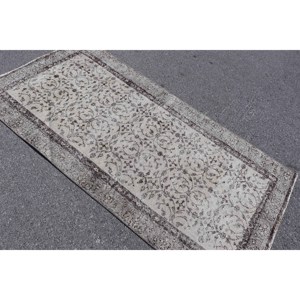 พรมตุรกีขนาด 3.4x6.7 ฟุต, พรมวินเทจลายตารางสีน้ำตาลเทา - Product Image 4