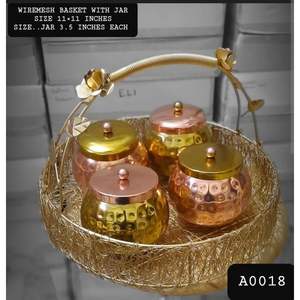 Plateau en métal à motif floral avec 4 pots à fruits secs en fer - Product Image 3