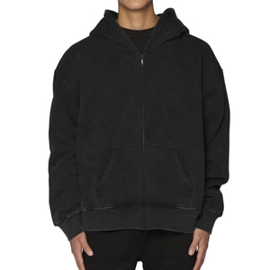 Alta calidad Streetwear Zip Up Hoodie Algodón French Terry Acid Wash Logotipo personalizado Oversized Stone Wash Sudaderas con capucha desgastadas - Product Image 6