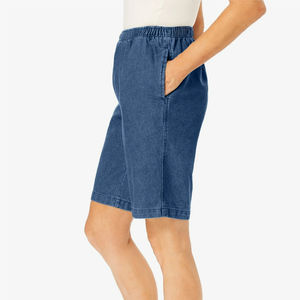 2025 vente chaude personnalisé de haute qualité 100% coton marine couleur unie femmes Denim court avec style droit, shorts pour femmes - Product Image 6