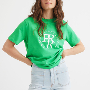 Vente en gros T-shirt col rond imprimé vierge 100% coton avec logo personnalisé pour femmes - Product Image 1
