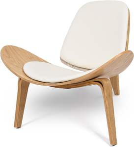 Contemporary Curved Lounge <b>Chair</b> with Wooden Frame and <b>White</b> Cushion for Ultimate Relaxation - Product Image 2