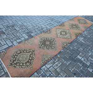 Vintage Turkish Rug, 2.4x11.3 ft <b>Runner</b> Rug, <b>Red</b> Brown Ikat Rug - Product Image 2