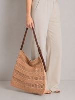 Bolso de hombro tejido para mujer con correa de cuero, bolso tote de punto elegante e informal, bolso de ganchillo a la moda
